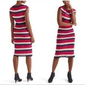 Boden Opal Striped Knit Sweater Midi Fitted Sheath Crochet Dress Women's 14